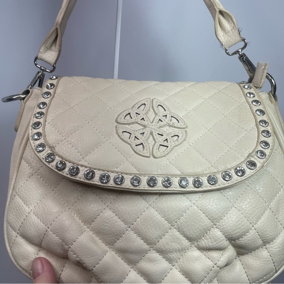 Silverake Cream Leather Quilted & Rhinestone Embossed Purse - Picture 9 of 16
